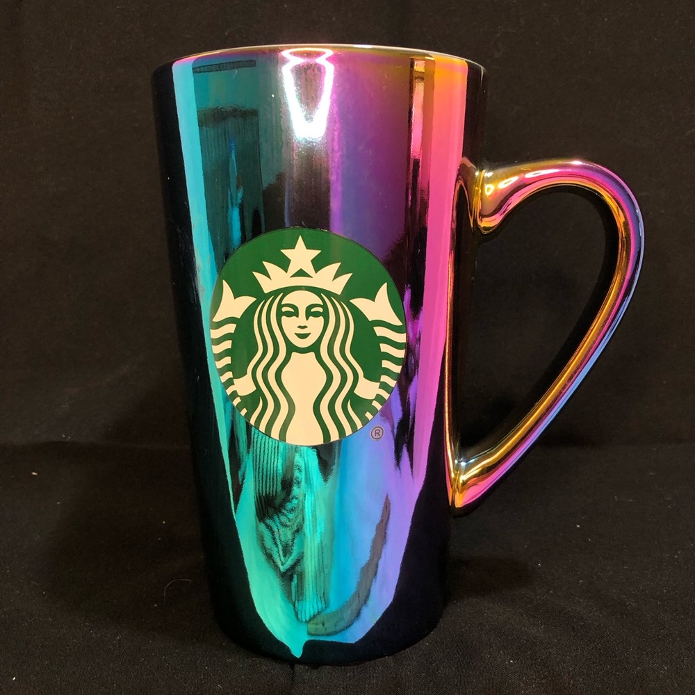 STARBUCKS COFFEE MUG 16oz Rainbow Holographic Iridescent Oil Slick 2022 Holiday